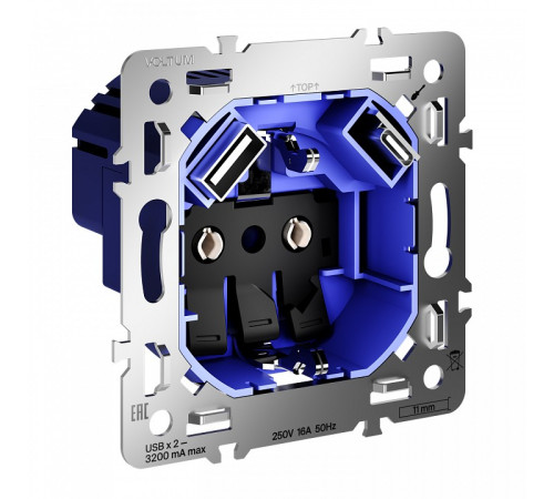 Механизм розетки с заземлением и со шторками и 2хUSB type A и C Voltum S70 VLS0405M