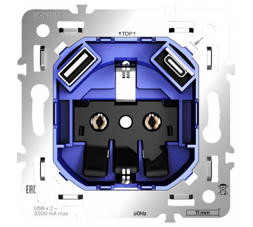 Механизм розетки с заземлением и со шторками и 2хUSB type A и C Voltum S70 VLS0405M