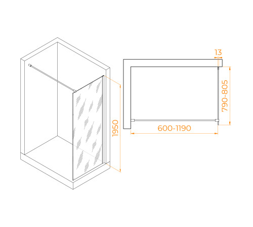 Душевая перегородка RGW WA-010B 800x1950 мм прозрачное стекло черный 351001008-14