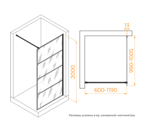 Душевая перегородка RGW Walk-In WA-019B 1000x2000 мм 351001910-84