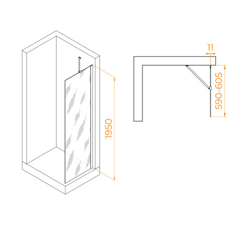 Душевая перегородка RGW WA-102B 600x1950 мм черный профиль 351010206-14