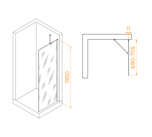 Душевая перегородка RGW WA-102Gb 700 мм золото 351010207-16