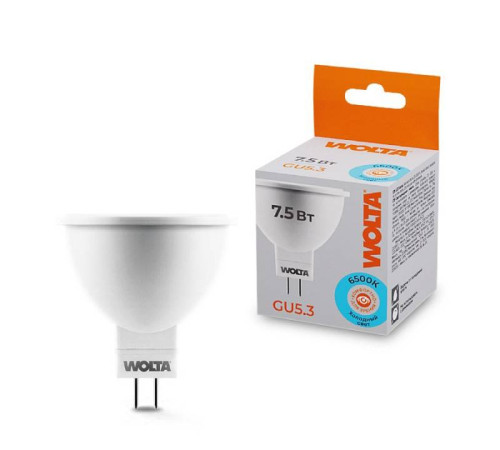 Лампа светодиодная Wolta GU5.3 7.5Вт 6500K 25WMR16-220-7.5GU5.3