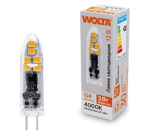 Лампа светодиодная Wolta G4 3Вт 4000K WSTD-JC-12V3W4KG4-P