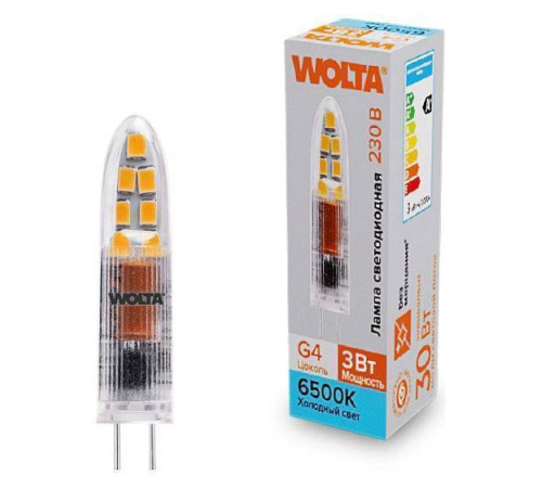 Лампа светодиодная Wolta G4 3Вт 6500K WSTD-JC-220V3W6KG4-P