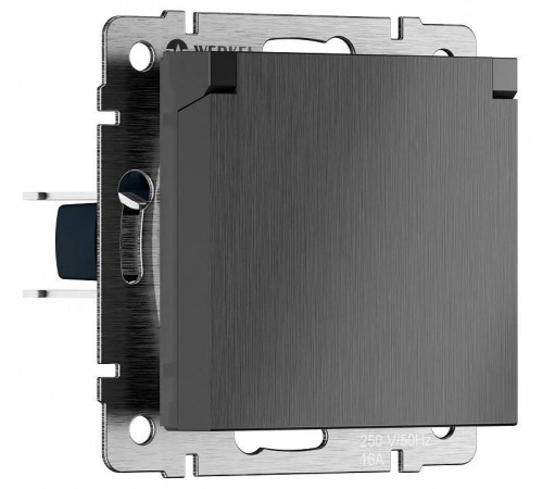 Розетка влагозащищенная с заземлением и со шторкой, без рамки с крышкой Werkel графит рифленый W1171204