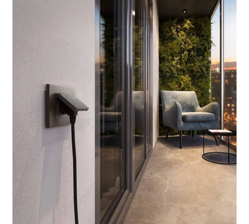 Розетка влагозащищенная с заземлением и со шторкой, без рамки с крышкой Werkel графит рифленый W1171204