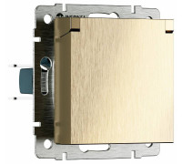 Розетка влагозащищенная с заземлением и со шторкой, без рамки с крышкой Werkel шампань рифленый W1171210