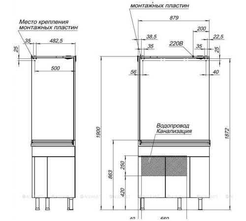 Зеркало Aquanet Корнер 88 L угловое с карнизом 00158820