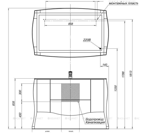 Зеркало Aquanet Виктория 120 черный глянец/золото 00183927