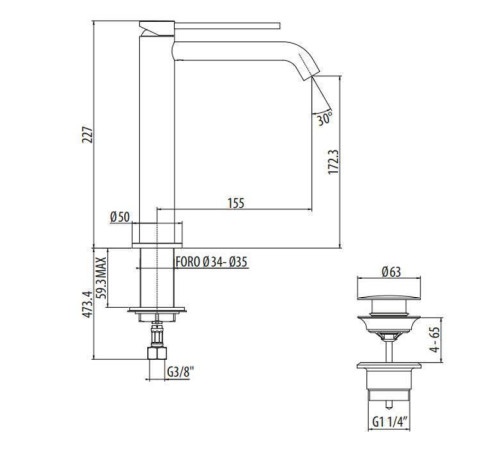 Смеситель для раковины Gattoni Circle Two высокий 227 мм с донным клапаном черный матовый 9146/91NO