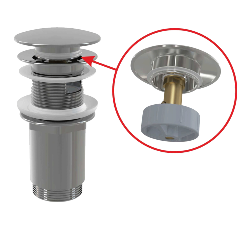 Донный клапан Alcaplast CLICK/CLACK 5/4 цельнометаллический с большой заглушкой хром A392C