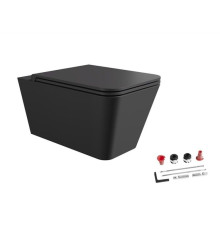 Унитаз подвесной безободковый Alice HIDE Square 55х35 см с сиденьем микролифт чёрный матовый 31210108SET