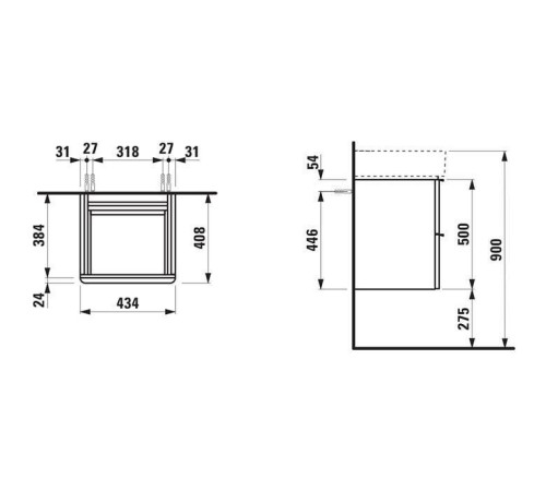 Тумба с раковиной Laufen Space 43.5х38.5х52 см подвесная 2 ящика светлый орех 8.1528.1.000.104.1 / 4.1010.2.160.101.1