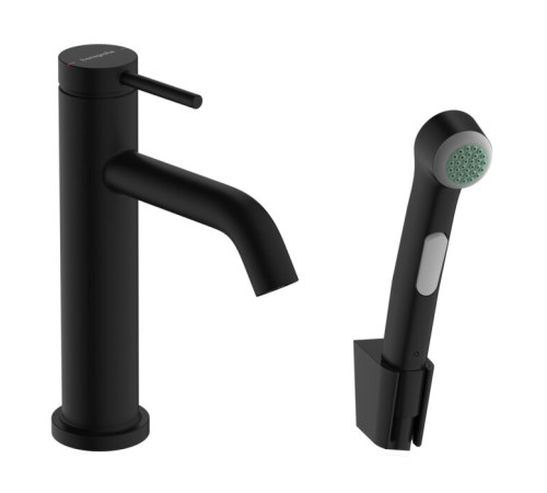 Смеситель для раковины hansgrohe Tecturis S 110 EcoSmart+ с гигиеническим душем и шлангом 160 см матовый черный 73211670