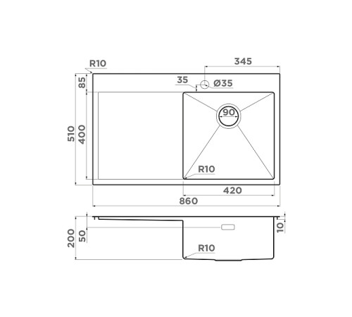 Кухонная мойка Omoikiri Akisame 86-R-IN 86x51 см нержавеющая сталь 4993763