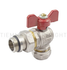 Кран шаровой угловой резьбозажимной Tiemme 26 мм x 1 ручка-бабочка красная 1620010