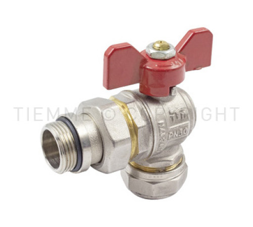 Кран шаровой угловой резьбозажимной Tiemme 26 мм x 1 ручка-бабочка красная 1620010