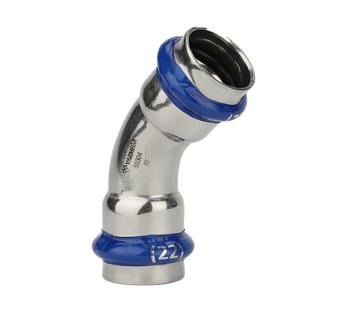 Угольник 45° двухраструбный Varmega Inox Press 35 мм VM712003535