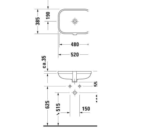 Раковина Duravit Happy D.2 48х34.5 см встраиваемая снизу без отверстия под смеситель 0457480000