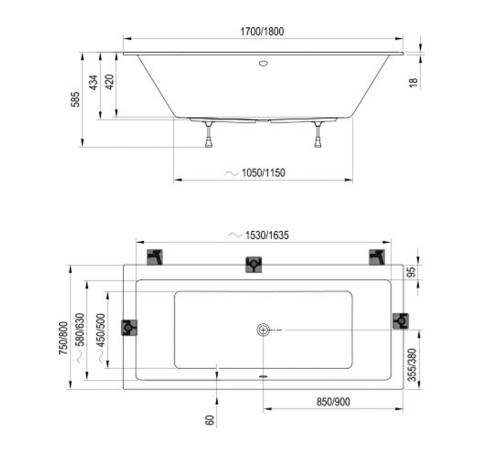 Ванна Ravak Formy 01 Slim 170х75 см встраиваемая белая C691300000