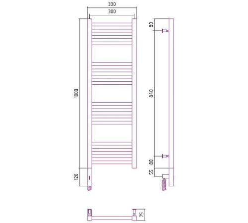 Полотенцесушитель электрический Сунержа Модус 3.0 300x1000 мм левый без покрытия 00-5700-1030