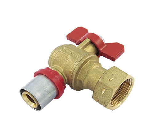 Кран шаровой угловой под запрессовку Tiemme 20 мм x 3/4 ВР ручка-бабочка красная 1680019