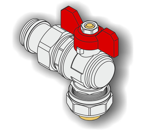 Кран шаровой угловой резьбозажимной Tiemme 32 мм x 1 ручка-бабочка красная 1620015