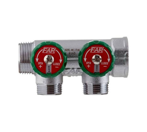 Коллектор латунный хромированный FAR 1 ВР-НР 2 отвода 3/4 НР Евроконус FK3821134