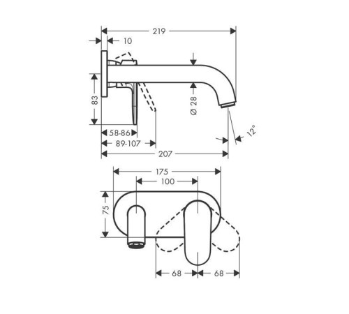 Смеситель для раковины Hansgrohe Vernis Shape настенный излив 204 мм матовый черный 71578670