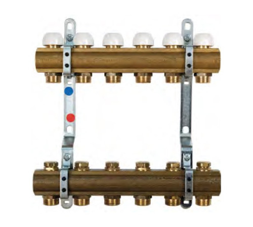 Коллектор распределительный латунный Tiemme 1 5 выходов 3/4 x 18 Евроконус с регулировочными винтами 3870058