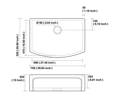 Раковина кухонная керамическая Kerasan Hannah Devon 75x53x25 см без отверстия белый 544101