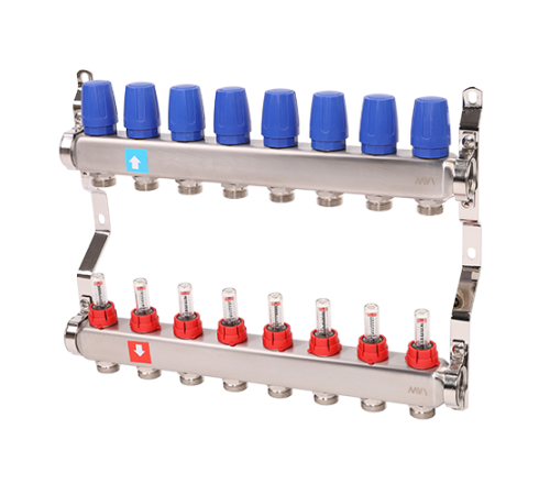 Коллекторная группа Hogart Premium 1 x 3/4 EK 8 выходов с расходомерами HOGMS50806