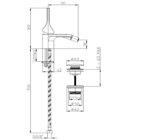 Смеситель для биде Bossini Apice однорычажный с донным клапаном черный матовый E89601.073
