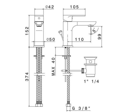 Смеситель для раковины Kerama Marazzi Piano с донным клапаном хром 69310KM.21.018