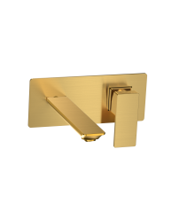 Смеситель для раковины Aquanet Savona настенный на 2 отверстия золото шлифованное AQM6815BG