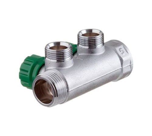 Коллектор латунный хромированный FAR 1 ВР-НР 2 отвода 3/4 НР Евроконус FK3821134