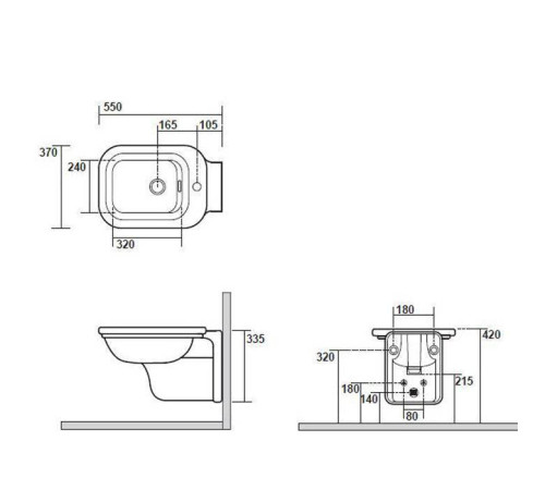 Биде подвесное Kerasan Waldorf 55х37 см 1 отверстие белый золото 4125K1bi/cr*1 / 811391oro