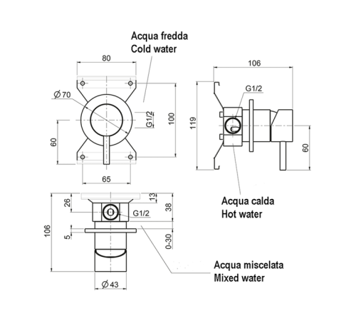Смеситель для душа Cisal Xion встраиваемый комплект нержавеющая сталь XI000304D1