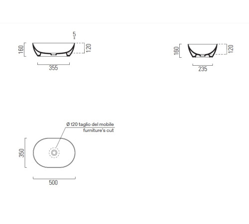 Раковина-чаша накладная GSI Pura 500x350 мм овальная без отверстия белый глянцевый 886011