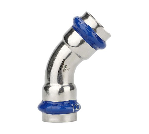 Угольник 45° двухраструбный Varmega Inox Press 28 мм VM712002828