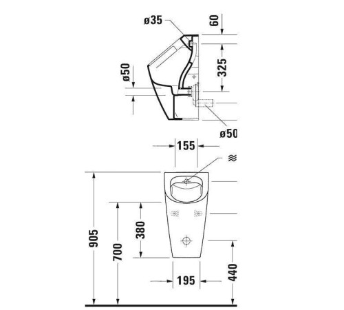Писсуар Duravit ME by Starck Rimless 0.5 л подача воды сзади 2809300000