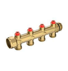 Коллектор сборный латунный Giacomini 1 x 3/4 EK на 4 выхода с отсечными клапанами R583SY114