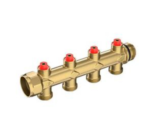 Коллектор сборный латунный Giacomini 1 x 3/4 EK на 2 выхода с отсечными клапанами R583SY112
