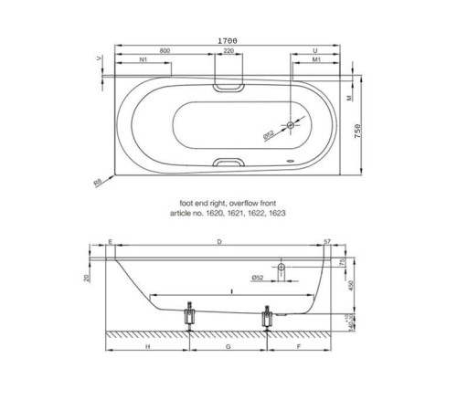 Ванна встраиваемая Bette Comodo 170х75х45 см BetteGlasur Plus 1250-000 PLUS