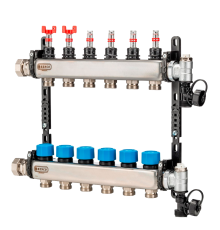 Коллектор из нержавеющей стали HENCO с расходомерами, воздухоотводчиком и дренажом 1 x 4 вых. 3/4 UFH-0605MDSS04