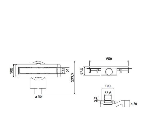 Трап душевой Plumberia Selection PS MODULAR 4x60 мм комбинированный затвор золото брашированное PSM60OB