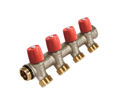 Коллектор с вентилями Henco VBS 3/4х3/4 EK 4 выхода красный VBS050504-RO