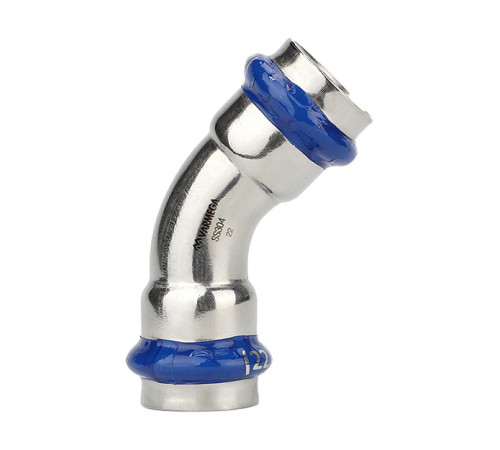 Угольник 45° двухраструбный Varmega Inox Press 35 мм VM712003535