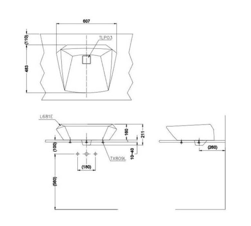 Раковина TOTO Jewelhex 60.7х48.3 см без отверстия под смеситель LW681B#W/DH446VE